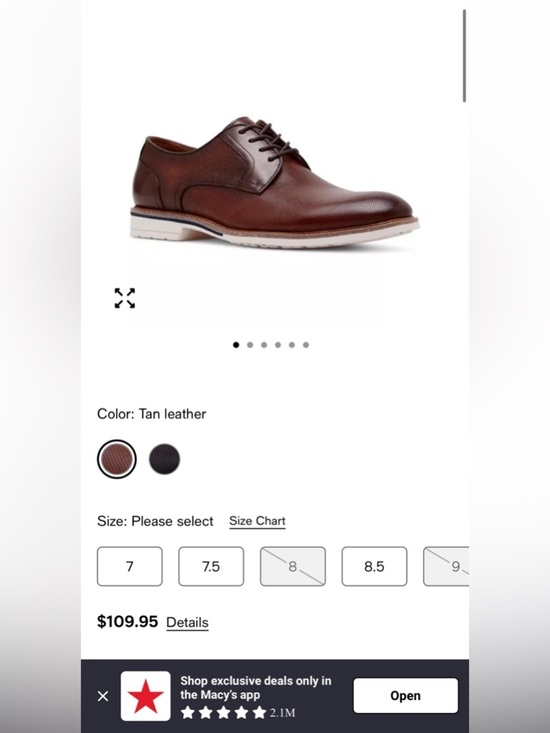 Steve Madden Bader Oxford Shoes Men’s 8.5 Brown Leather Dress Casual Wingtip